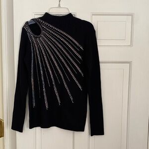 VENUS Black  Sweater with Rhinestone Accents